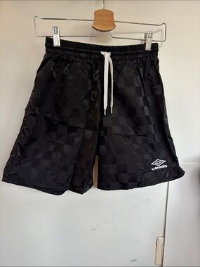 Umbro Black Checker Panel Athletic Shorts with White Drawstring